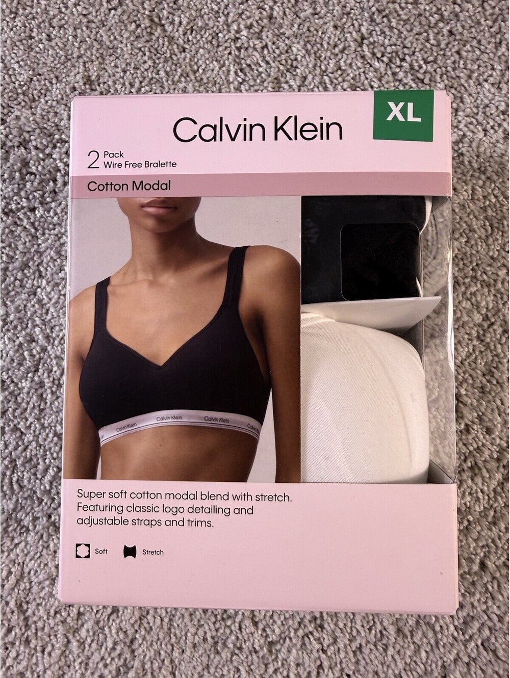 Calvin Klein Women's Cotton Modal 2-Pack Wire Free Bralette, Black/White, XL